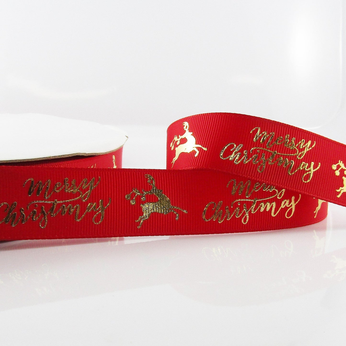 3metres Metallic Reindeer Merry Christmas Grosgrain Ribbon 25mm Green or Red