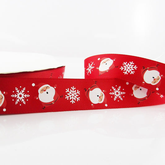 3metres Printed Snowflake Santa Claus Christmas Grosgrain Ribbon 25mm
