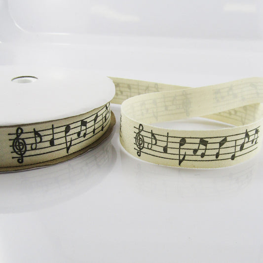 3metres Printed Music Notes Bar Ribbon Polyester 15mm
