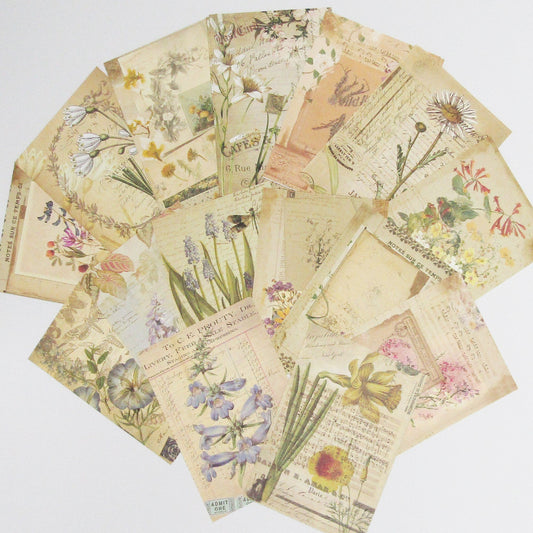 30pc Wildflowers Retro Scrapbook Papers Cards Journal Ephemera 140x100mm