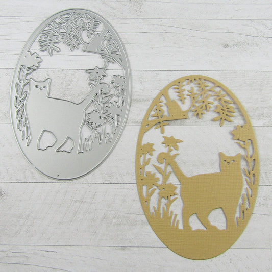 Cat Oval Frame Cutting Die Carbon Steel Scrapbooking Card Making etc