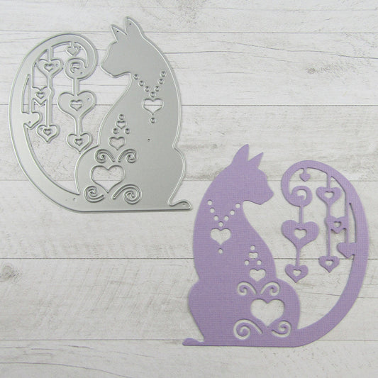 Love Heart Cat Cutting Die Carbon Steel Scrapbooking Card Making etc