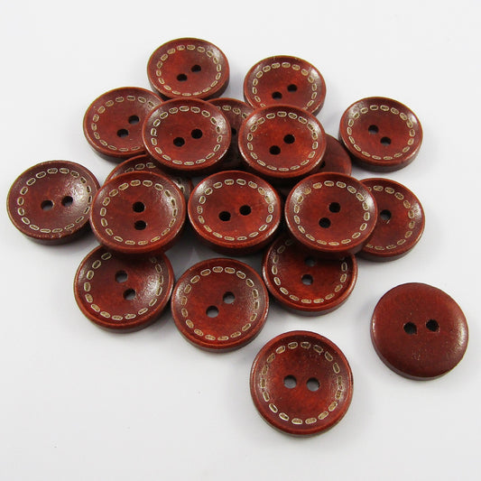 50pce Printed Edge Stitching Wood Button Round Two Holes Coconut 20mm Dia Sewing