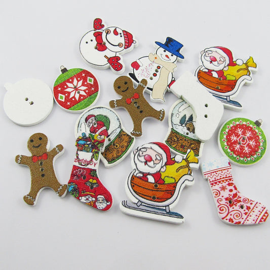 20pce Christmas 2 Hole Wood Button 26-33mm x 20-34mm Sewing Cards Junk Journal