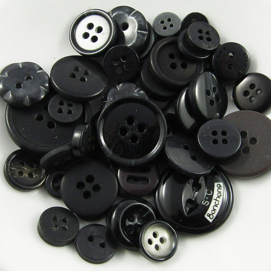 50gram Assorted Black Sewing Buttons RESIN Crafts Jewellery Junk Journal