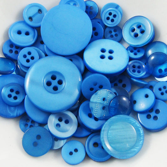 50gram Assorted Blue Sewing Buttons RESIN Crafts Jewellery Junk Journal