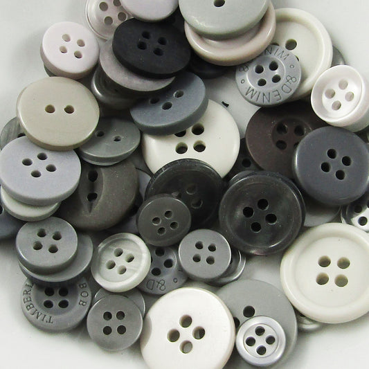 50gram Assorted Grey Tones Sewing Buttons RESIN Crafts Jewellery Junk Journal