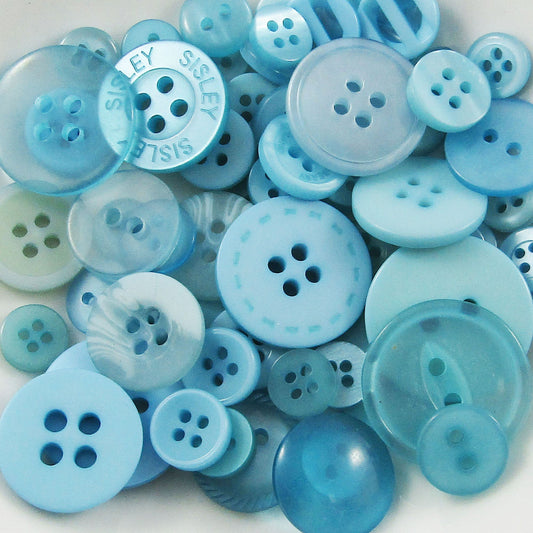 50gram Assorted Sky Blue Sewing Buttons RESIN Crafts Jewellery Junk Journal