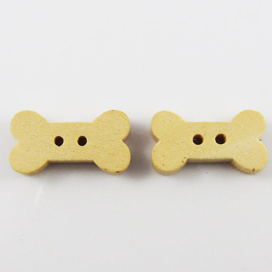 50pce Mini Dog Bone 2 Hole Wood Button 18x9mm Kids Child Sewing