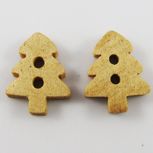 50pce Mini Christmas Tree 2 Hole Wood Button 14x11mm Kids Child Sewing