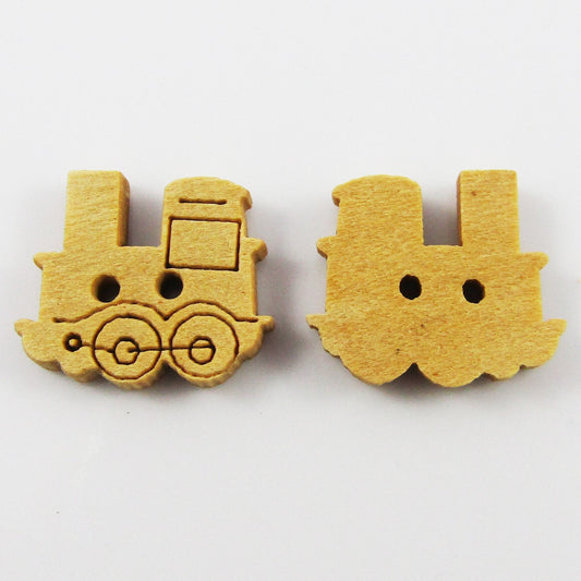 50pce Mini Train 2 Hole Wood Button 14x16mm Kids Child Sewing