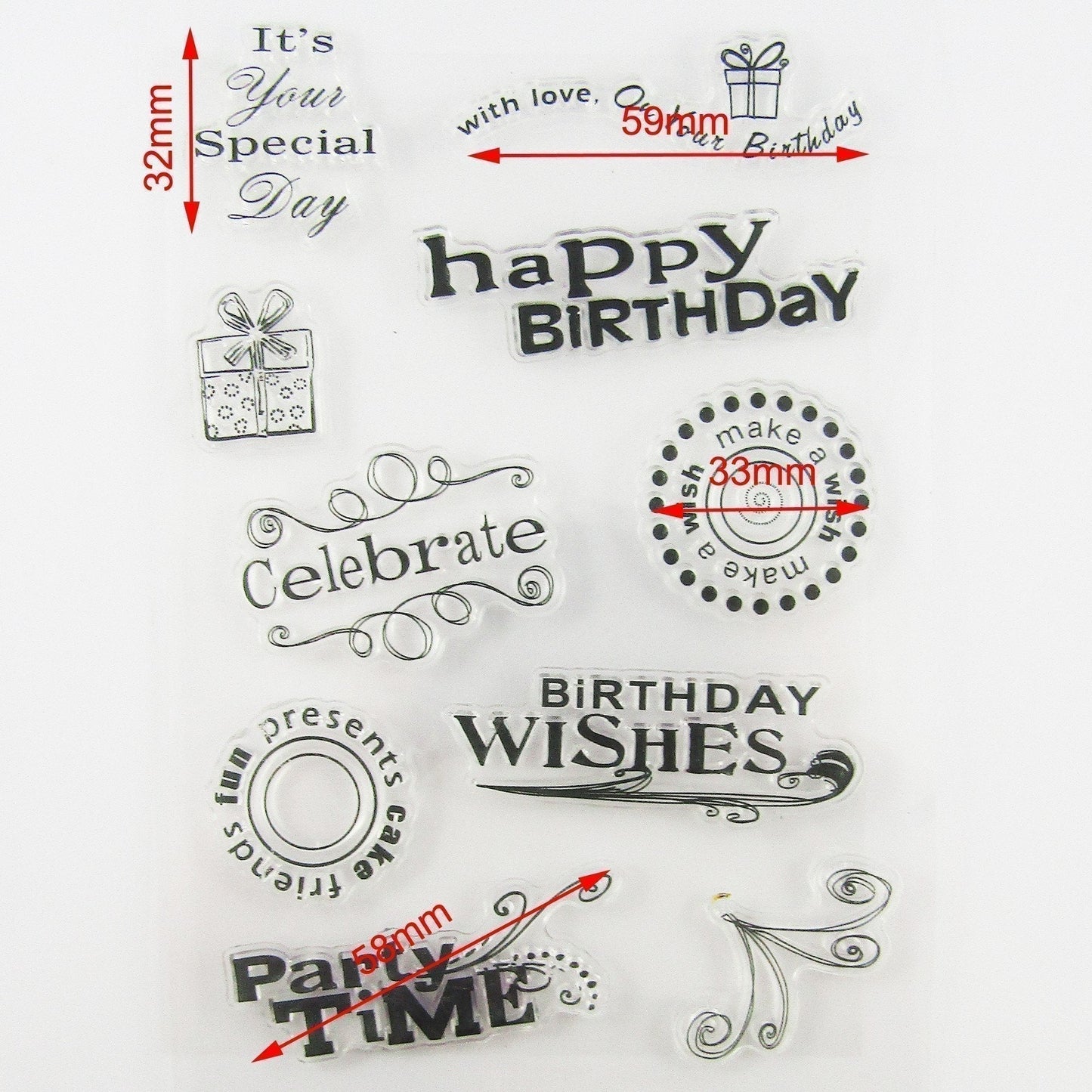 Party Time Birthday Wishes Clear Stamp Silicone Rubber Scrapbooking Card Making