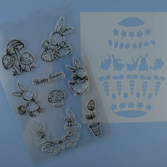 Easter Egg & Easter Bunny Stencil & Silicone Stamp Set Scrapbooking Card Making