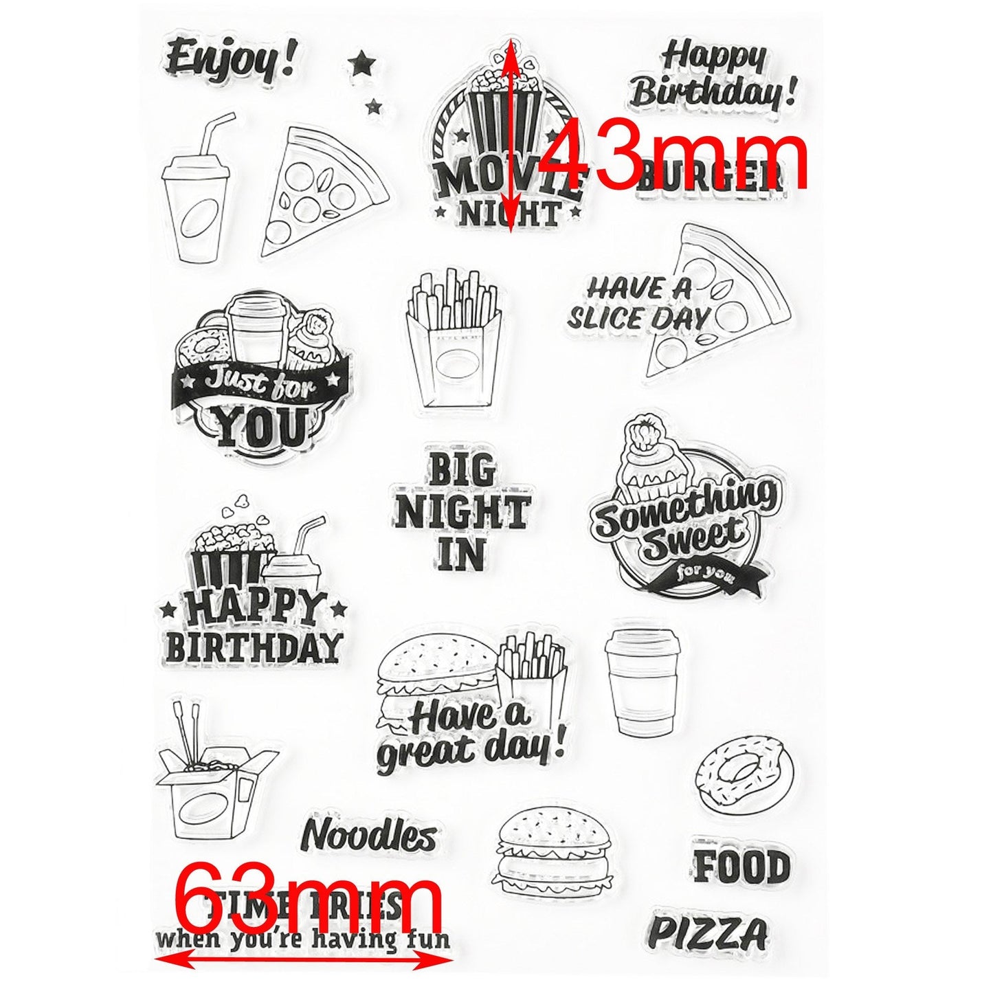 Movie Night Food Birthday Clear Stamp Silicone Rubber Scrapbooking Card Making