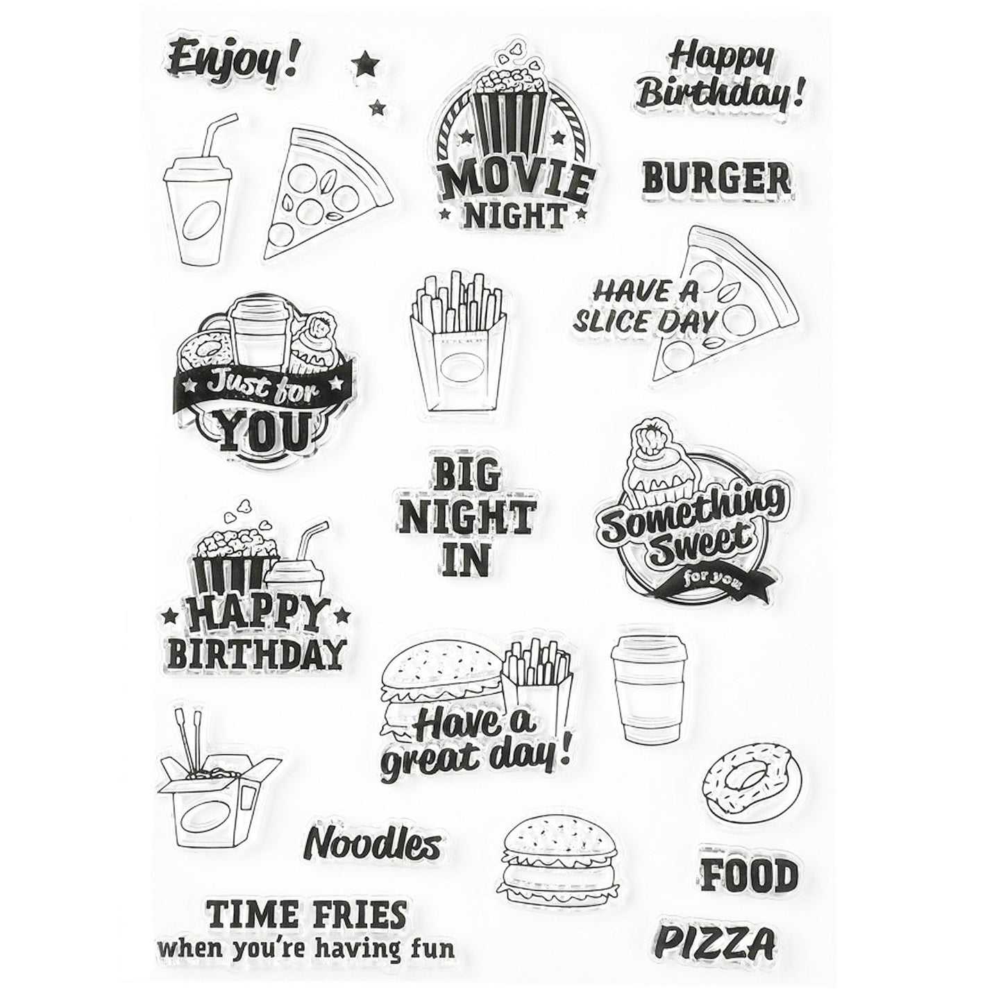 Movie Night Food Birthday Clear Stamp Silicone Rubber Scrapbooking Card Making