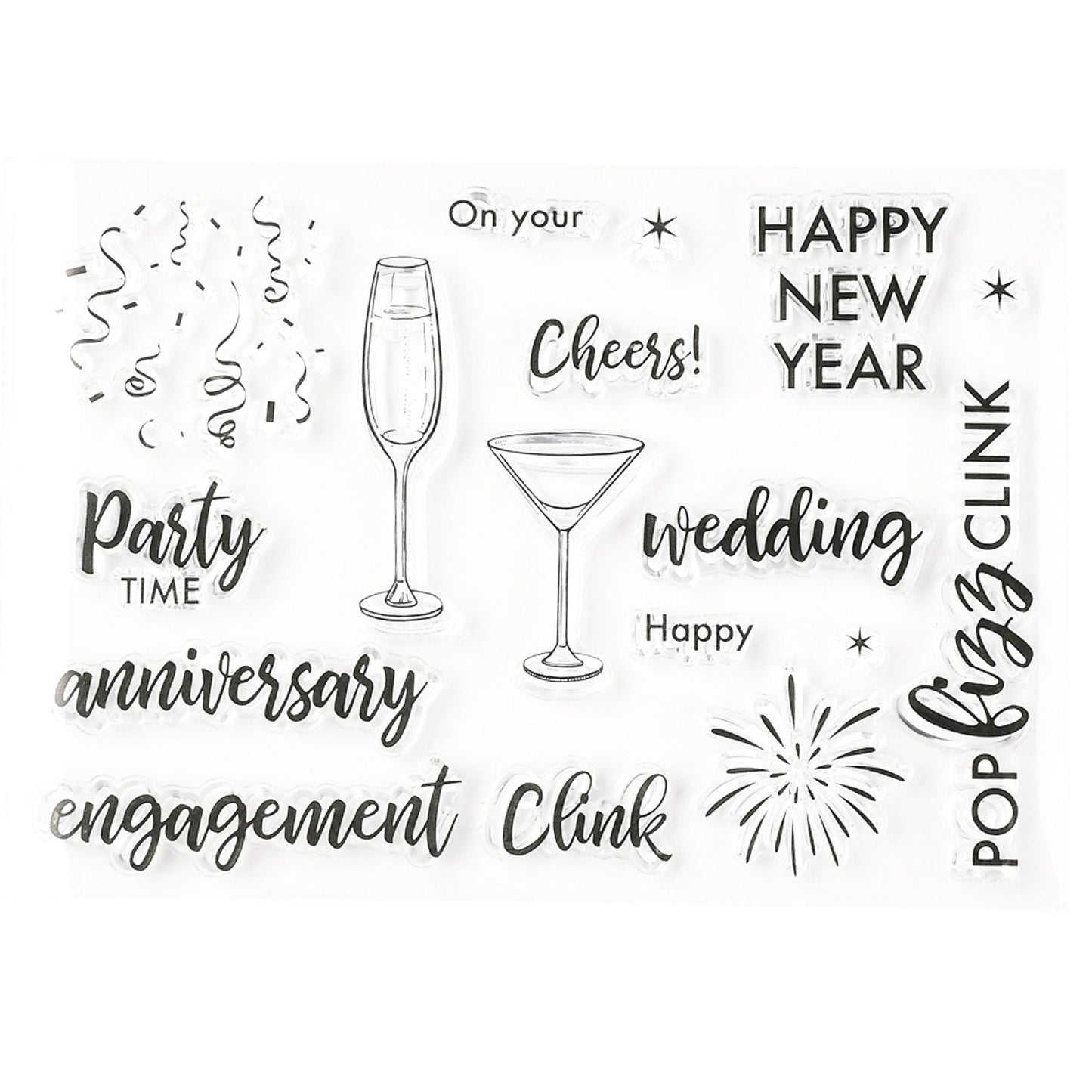 Party Time Cheers Clear Stamp Silicone Rubber Scrapbooking Card Making
