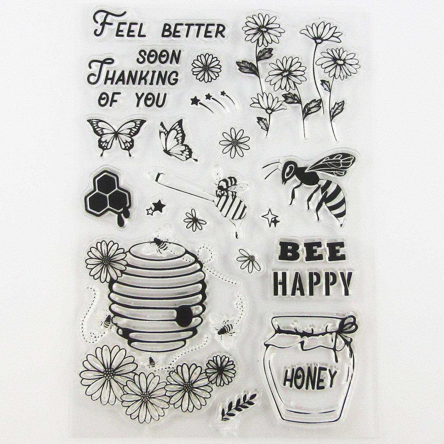 Feel Better Soon Bees Clear Stamp Sheet Silicone Rubber Scrapbooking Card Making