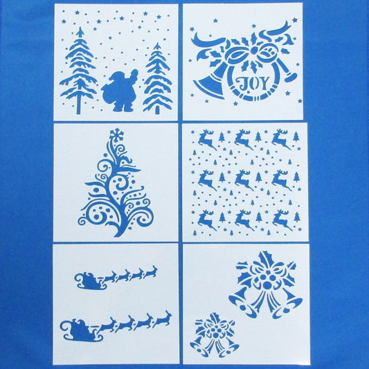 6pc set Christmas Stencils 130mm Flexible Scrapbooking Cards Canvas & More