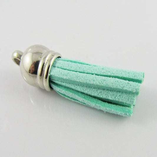 10pce Faux Suede Tassel 35-37mm CCB Acrylic Cap Aqua Colour Accessory