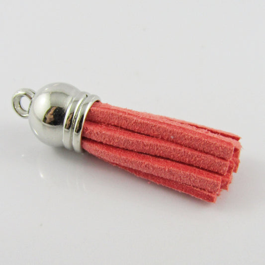 10pce Faux Suede Tassel 35-37mm CCB Acrylic Cap Coral Colour Fashion Accessory