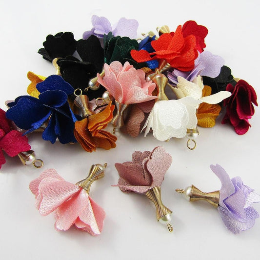 10pce (5 pairs) Silky Flower Tassel with Pearl & Gold Cap 35mm Earrings etc