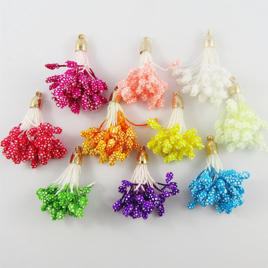 10pce Cotton & Foam Berry Tassel with Brass Cap 37mm Pick Colour Earrings etc