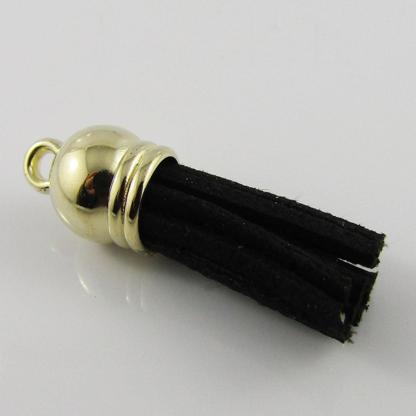 10pce Faux Suede Tassel 33-35mm CCB Acrylic Gold Cap Black