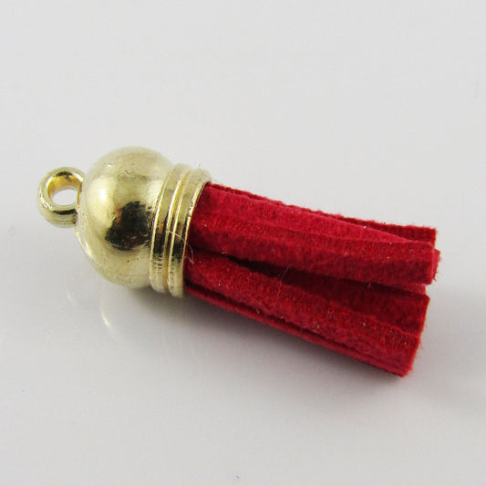 10pce Faux Suede Tassel 33-35mm CCB Acrylic Gold Cap Cherry Red