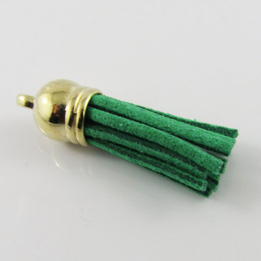 10pce Faux Suede Tassel 33-35mm CCB Acrylic Gold Cap Emerald