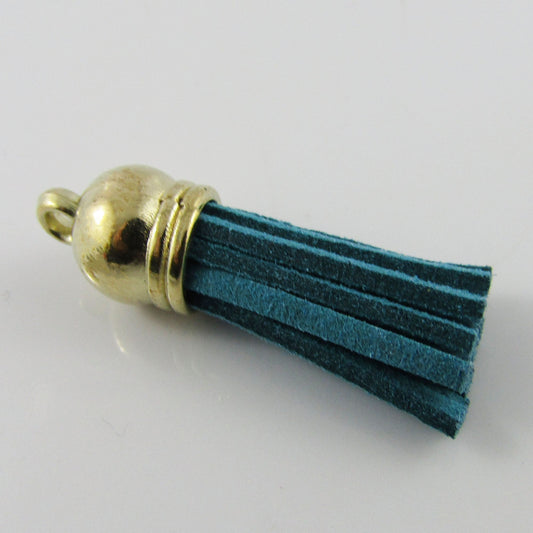 10pce Faux Suede Tassel 33-35mm CCB Acrylic Gold Cap Peacock